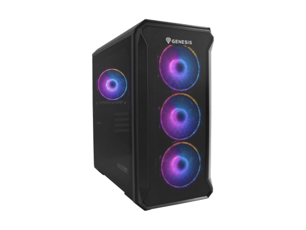 Carcasa GENESIS IRID 503 V2 Mini Tower ARGB NEGRU, Tempered Glass, Sloturi Expansiune 5, Drive Bays: 2x3.5" 3x2.5", Ventilatoare Suportate: 6 (spate: 1x120mm, fata: 3x120mm sau 2x140mm, sus: 2x120mm sau 2x140mm), Ventilatoare Incluse: 4 (4x120mm), Format Placa De Baza Suportat: Mini- ITX, Micro-ATX