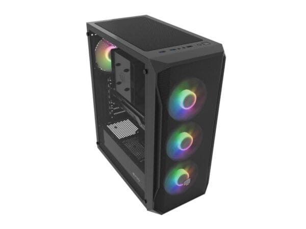 Carcasa FURY SHOBO SH4F Mid Tower RGB NEGRU, Tempered Glass, Sloturi Expansiune 7, Drive Bays: 2x3.5" 2x2.5", Ventilatoare Suportate: 8 (spate: 1x120mm, fata: 3x120mm sau 3x140mm, sus: 2x120mm sau 1x140mm, jos: 2x120mm), Ventilatoare Incluse: 4 (4x120mm), Format Placa De Baza Suportat: Mini-ITX - imagine 9