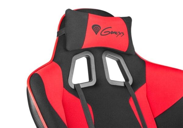 Scaun gaming Genesis Nitro 770, material piele ecologica + Textil, reglabil pe inaltime, greutate maxima suportata 150 kg, inaltime scaun reglabil 45.5 - 54.5 cm, spatar ajustabil 180?, dimensiuni roti 60mm, echipat cu piston cu gaz clasa 4, manere 2D, negru/rosu - imagine 4