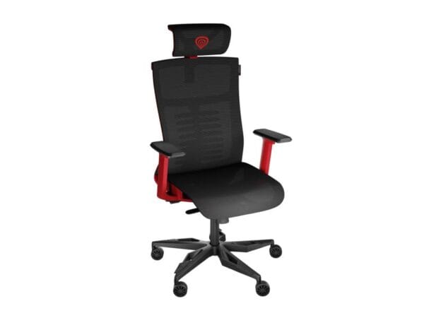 Scaun gaming Genesis Astat 700 G2, material Mesh PureFlow Plus, reglabil pe inaltime, greutate maxima suportata 120 kg, inaltime scaun reglabil 27.5 - 34.5 cm, spatar ajustabil 135?, dimensiuni roti 60mm,  echipat cu piston cu gaz clasa 4, negru/rosu - imagine 3