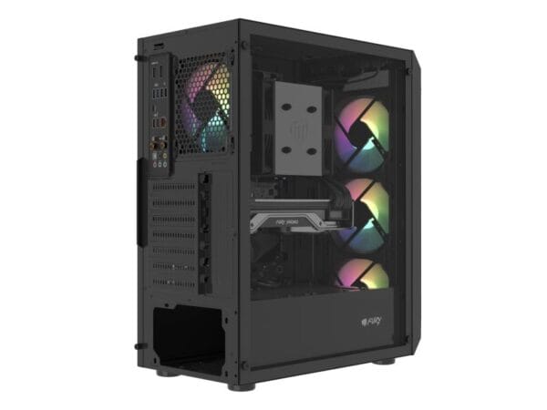 Carcasa FURY SHOBO SH4F Mid Tower RGB NEGRU, Tempered Glass, Sloturi Expansiune 7, Drive Bays: 2x3.5" 2x2.5", Ventilatoare Suportate: 8 (spate: 1x120mm, fata: 3x120mm sau 3x140mm, sus: 2x120mm sau 1x140mm, jos: 2x120mm), Ventilatoare Incluse: 4 (4x120mm), Format Placa De Baza Suportat: Mini-ITX - imagine 7