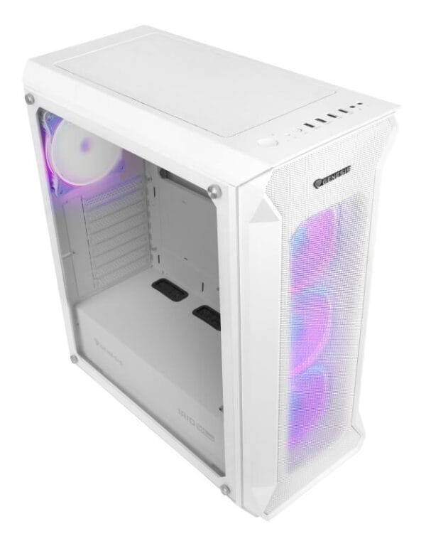 Carcasa GENESIS IRID 505 V2 Mid Tower ARGB ALB, Tempered Glass, Sloturi Expansiune 8, Drive Bays: 2x3.5" 7x2.5", Ventilatoare Suportate: 6 (spate: 1x120mm, fata: 3x120mm sau 2x140mm, sus: 2x120mm sau 2x140mm), Ventilatoare Incluse: 4 (4x120mm OXAL ARGB), Format Placa De Baza Suportat: Mini-ITX - imagine 2