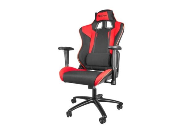 Scaun gaming Genesis Nitro 770, material piele ecologica + Textil, reglabil pe inaltime, greutate maxima suportata 150 kg, inaltime scaun reglabil 45.5 - 54.5 cm, spatar ajustabil 180?, dimensiuni roti 60mm, echipat cu piston cu gaz clasa 4, manere 2D, negru/rosu - imagine 2