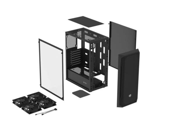 Carcasa FURY SHOBO SH4F Mid Tower NEGRU, Tempered Glass, Sloturi Expansiune 7, Drive Bays: 2x3.5" 2x2.5", Ventilatoare Suportate: 8 (spate: 1x120mm, fata: 3x120mm sau 3x140mm, sus: 2x120mm sau 1x140mm, jos: 2x120mm), Ventilatoare Incluse: 4 (4x120mm), Format Placa De Baza Suportat: Mini-ITX - imagine 7