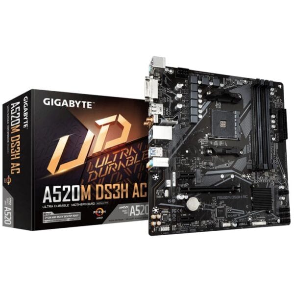 Placa de Baza GIGABYTE A520M DS3H AC AM4, 4x DDR4, 1x PCIE 3.0 x16 2x PCIE 3.0 x1, 1x M.2, 4x SATA 6GB/s, mATX - imagine 2