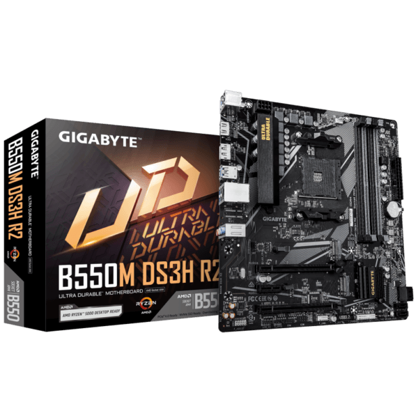 Placa de Baza GIGABYTE B550M DS3H R2 AM4, 4x DDR4, 1x DP 1x HDMI, 2x PCIE 4.0 x16 1x PCIE 3.0 x1, 2x M.2, 4x SATA 6GB/s, mATX