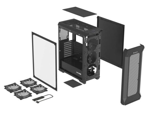 Carcasa GENESIS IRID 505 V2 Mid Tower ARGB NEGRU, Tempered Glass, Sloturi Expansiune 8, Drive Bays: 2x3.5" 7x2.5", Ventilatoare Suportate: 6 (spate: 1x120mm, fata: 3x120mm sau 2x140mm, sus: 2x120mm sau 2x140mm), Ventilatoare Incluse: 4 (4x120mm OXAL ARGB), Format Placa De Baza Suportat: Mini-ITX - imagine 9