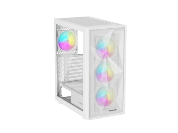 Carcasa GENESIS DIAXID 605 Mid Tower ARGB ALB, Tempered Glass, Sloturi Expansiune 7, Drive Bays: 2x3.5" 3x2.5", Ventilatoare Suportate: 8 (spate: 1x120mm, fata: 3x120mm sau 3x140mm, sus: 2x120mm sau 2x140mm, jos: 2x120mm), Ventilatoare Incluse: 4 (spate: 1x120mm, fata: 3x120mm), Format Placa De Baza - imagine 6