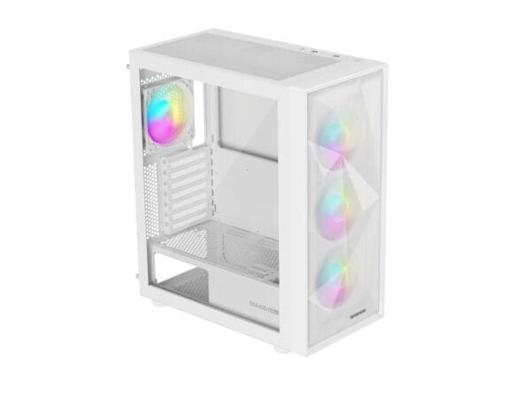 Carcasa GENESIS DIAXID 605 Mid Tower ARGB ALB, Tempered Glass, Sloturi Expansiune 7, Drive Bays: 2x3.5" 3x2.5", Ventilatoare Suportate: 8 (spate: 1x120mm, fata: 3x120mm sau 3x140mm, sus: 2x120mm sau 2x140mm, jos: 2x120mm), Ventilatoare Incluse: 4 (spate: 1x120mm, fata: 3x120mm), Format Placa De Baza - imagine 7