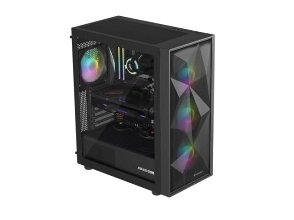 Carcasa GENESIS DIAXID 605 Mid Tower ARGB NEGRU, Tempered Glass, Sloturi Expansiune 7, Drive Bays: 2x3.5" 3x2.5", Ventilatoare Suportate: 8 (spate: 1x120mm, fata: 3x120mm sau 3x140mm, sus: 2x120mm sau 2x140mm, jos: 2x120mm), Ventilatoare Incluse: 4 (spate: 1x120mm, fata: 3x120mm), Format Placa De - imagine 5
