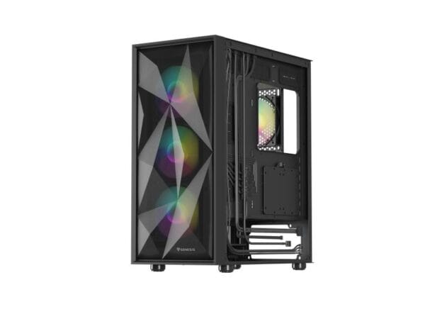 Carcasa GENESIS DIAXID 605 Mid Tower ARGB NEGRU, Tempered Glass, Sloturi Expansiune 7, Drive Bays: 2x3.5" 3x2.5", Ventilatoare Suportate: 8 (spate: 1x120mm, fata: 3x120mm sau 3x140mm, sus: 2x120mm sau 2x140mm, jos: 2x120mm), Ventilatoare Incluse: 4 (spate: 1x120mm, fata: 3x120mm), Format Placa De - imagine 9