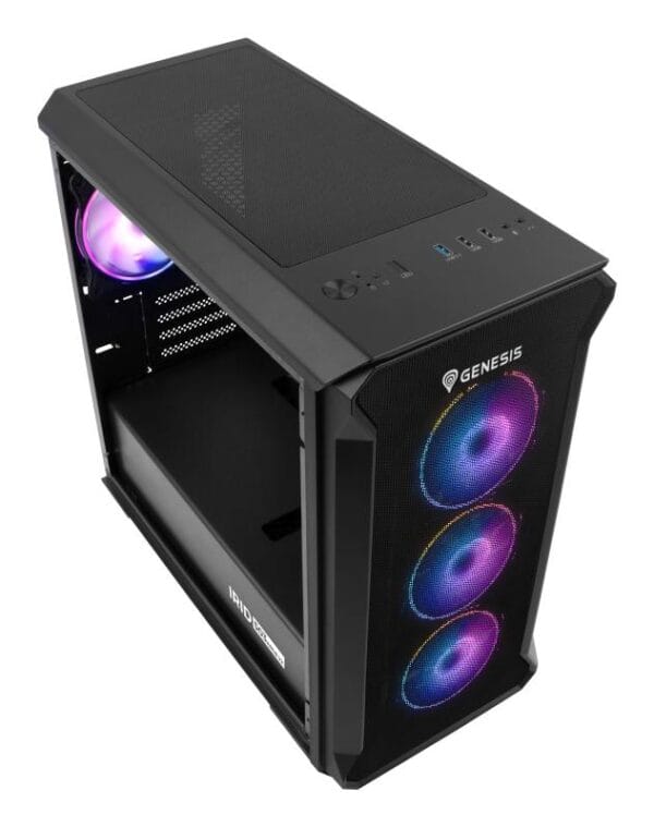 Carcasa GENESIS IRID 503 V2 Mini Tower ARGB NEGRU, Tempered Glass, Sloturi Expansiune 5, Drive Bays: 2x3.5" 3x2.5", Ventilatoare Suportate: 6 (spate: 1x120mm, fata: 3x120mm sau 2x140mm, sus: 2x120mm sau 2x140mm), Ventilatoare Incluse: 4 (4x120mm), Format Placa De Baza Suportat: Mini- ITX, Micro-ATX - imagine 4