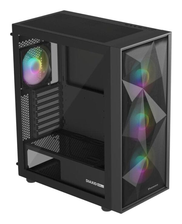 Carcasa GENESIS DIAXID 605 Mid Tower ARGB NEGRU, Tempered Glass, Sloturi Expansiune 7, Drive Bays: 2x3.5" 3x2.5", Ventilatoare Suportate: 8 (spate: 1x120mm, fata: 3x120mm sau 3x140mm, sus: 2x120mm sau 2x140mm, jos: 2x120mm), Ventilatoare Incluse: 4 (spate: 1x120mm, fata: 3x120mm), Format Placa De - imagine 2