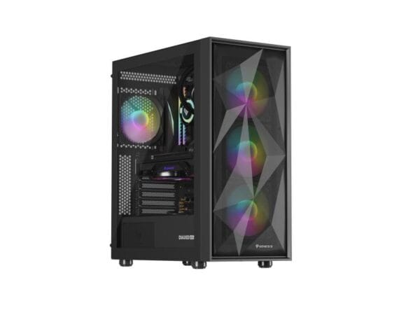 Carcasa GENESIS DIAXID 605 Mid Tower ARGB NEGRU, Tempered Glass, Sloturi Expansiune 7, Drive Bays: 2x3.5" 3x2.5", Ventilatoare Suportate: 8 (spate: 1x120mm, fata: 3x120mm sau 3x140mm, sus: 2x120mm sau 2x140mm, jos: 2x120mm), Ventilatoare Incluse: 4 (spate: 1x120mm, fata: 3x120mm), Format Placa De - imagine 3