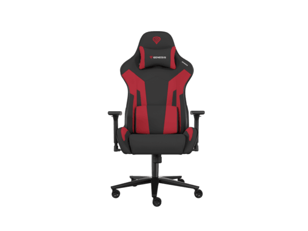 Scaun gaming Genesis Nitro 720, material Synthetic PU + Textil, reglabil pe inaltime, greutate maxima suportata 150 kg, inaltime scaun reglabil 46.5 - 53.5 cm, spatar ajustabil 135?, dimensiuni roti 60mm,  echipat cu piston cu gaz clasa 4, manere 3D, negru/rosu