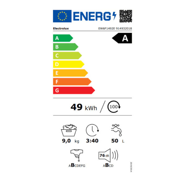 Masina de spalat rufe Electrolux EW6F1492E, 9 kg, 1400 rpm, Clasa A, Motor Inverter cu MagnetPermanent, Display LED, SensiCare, TimeManager, Alb - imagine 2